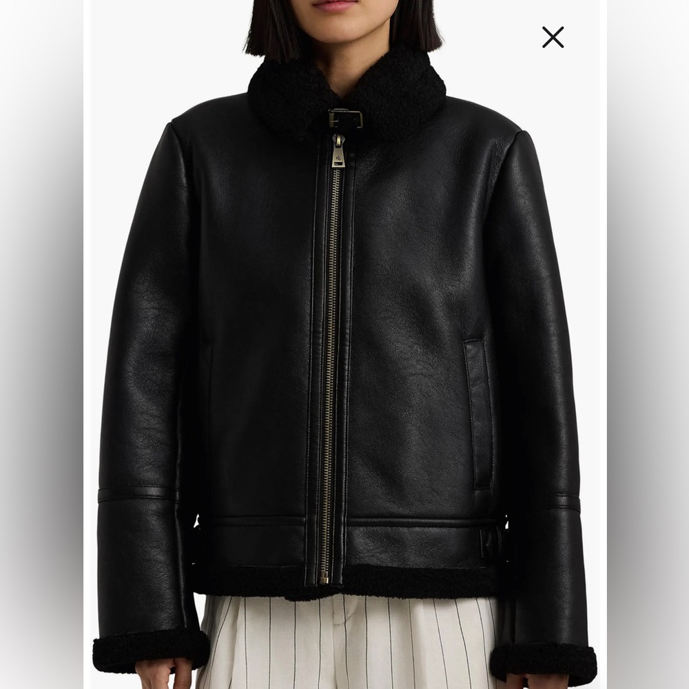 Faux Leather & Faux Shearling Bomber Jacket size M